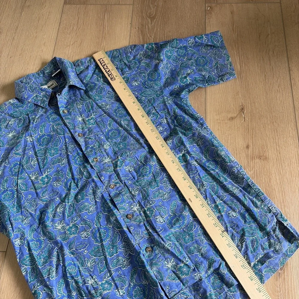 Vintage L.L. Bean Shirt Men's Medium Floral Short Sleeve Button Hawaiian 90s - Picture 5 of 6